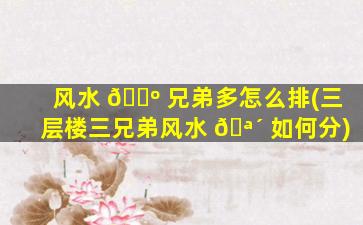 风水 🌺 兄弟多怎么排(三层楼三兄弟风水 🪴 如何分)